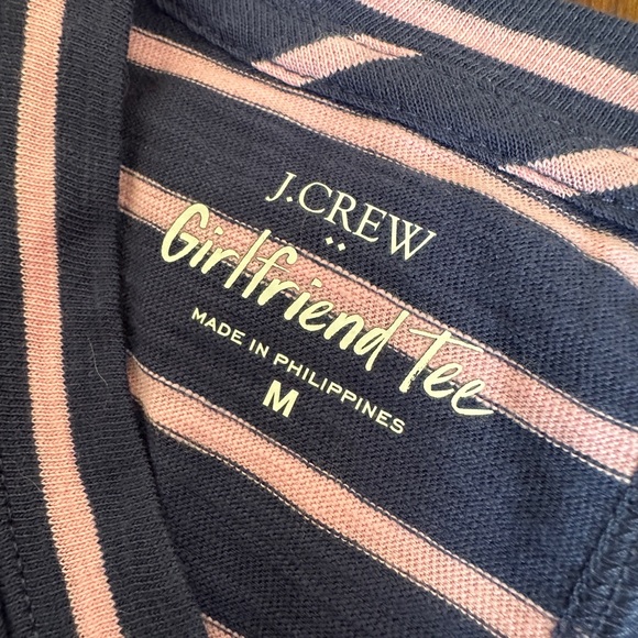 NWT J Crew Girlfriend Tee - Navy Pink Stripe 100% Cotton - Picture 5 of 5